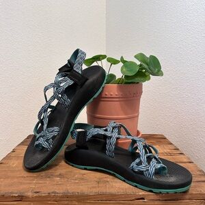 Women's Black and Teal Sandals